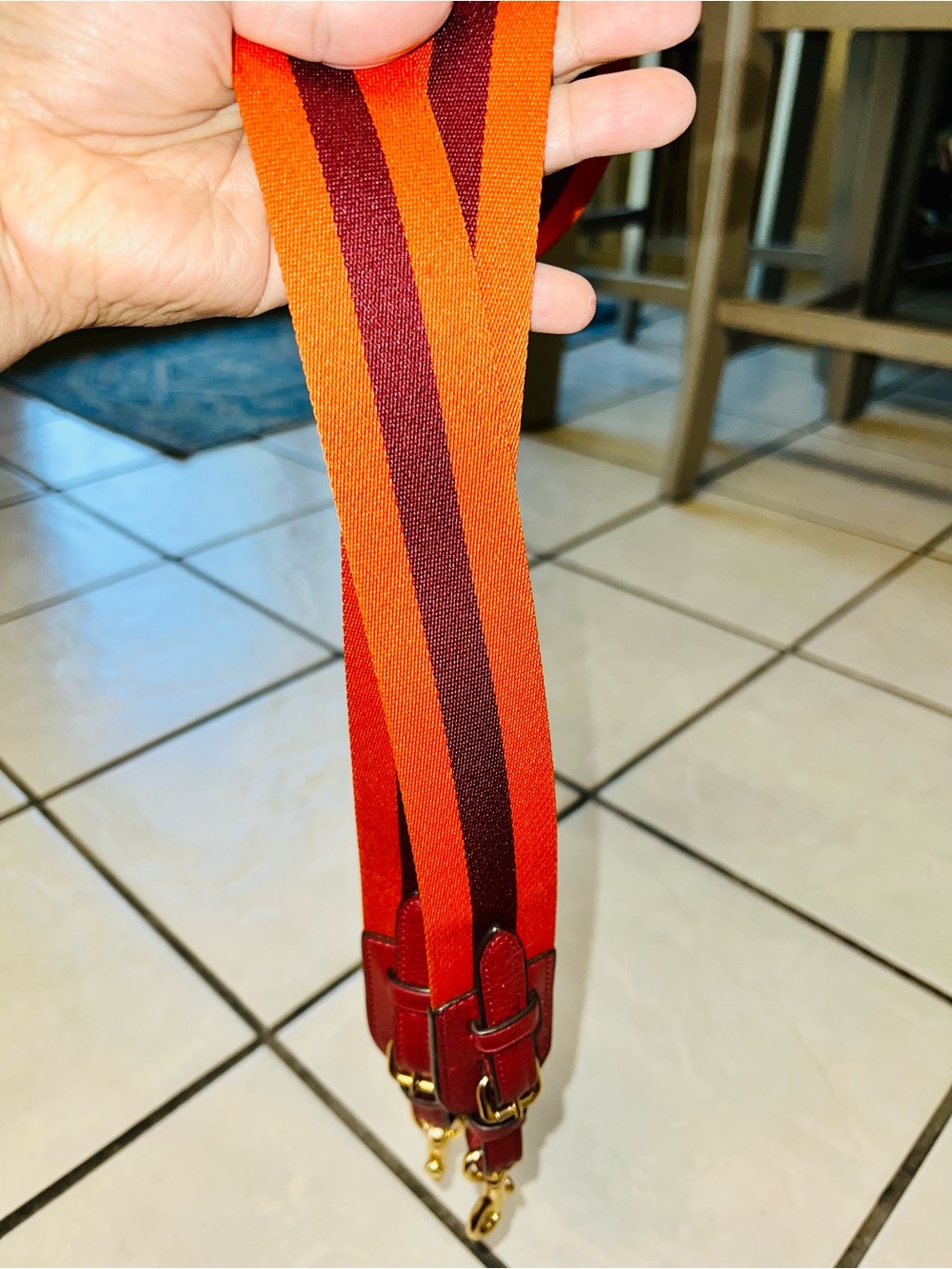Coach Pebbled Leather Crossbody Bag in dark red with Striped crossbody Strap - Picture 10 of 10